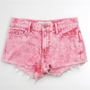 Hollister High-Rise Pink Acid Wash Cut-Off Shorts Denim Mini Womens Size 1 25